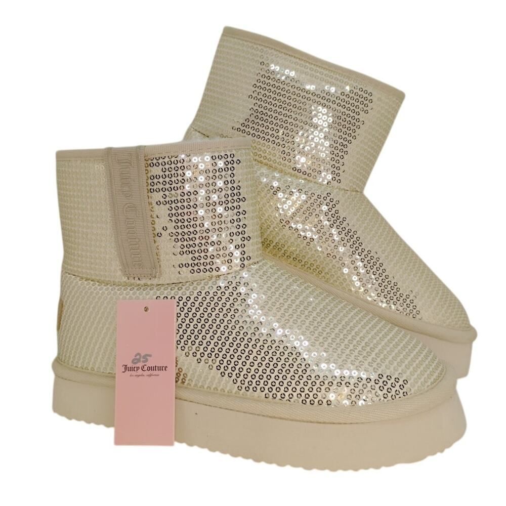 Juicy Couture O'Clock Platino Womens NEW w/Tags Silver Sequined Booties - sz. 6